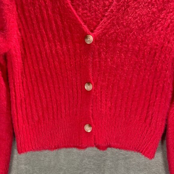 Jessica Simpson Cardigan Women's Medium Hot Pink Fuzzy Barbiecore Artsy Kawaii - Picture 3 of 10